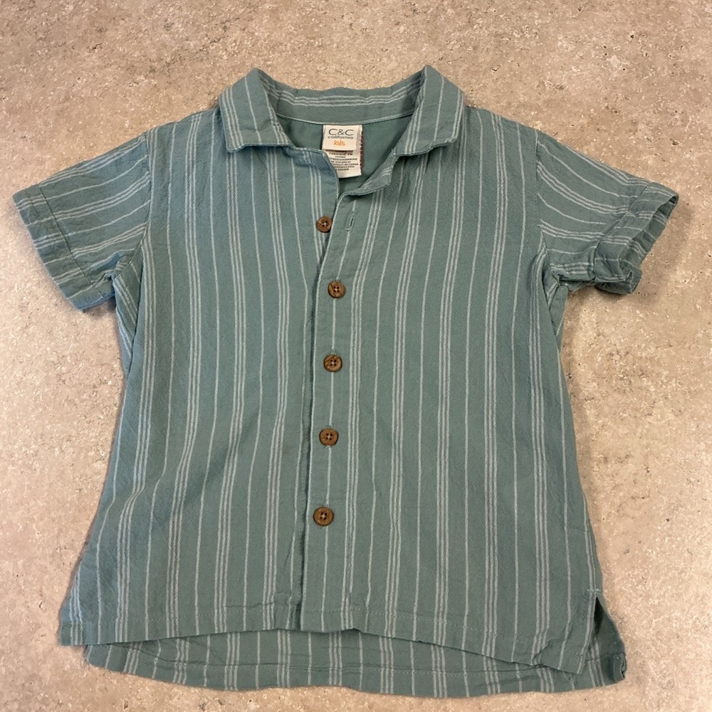 C&C California Kids Teal Green Striped Button-Up Shirt SZ 4T